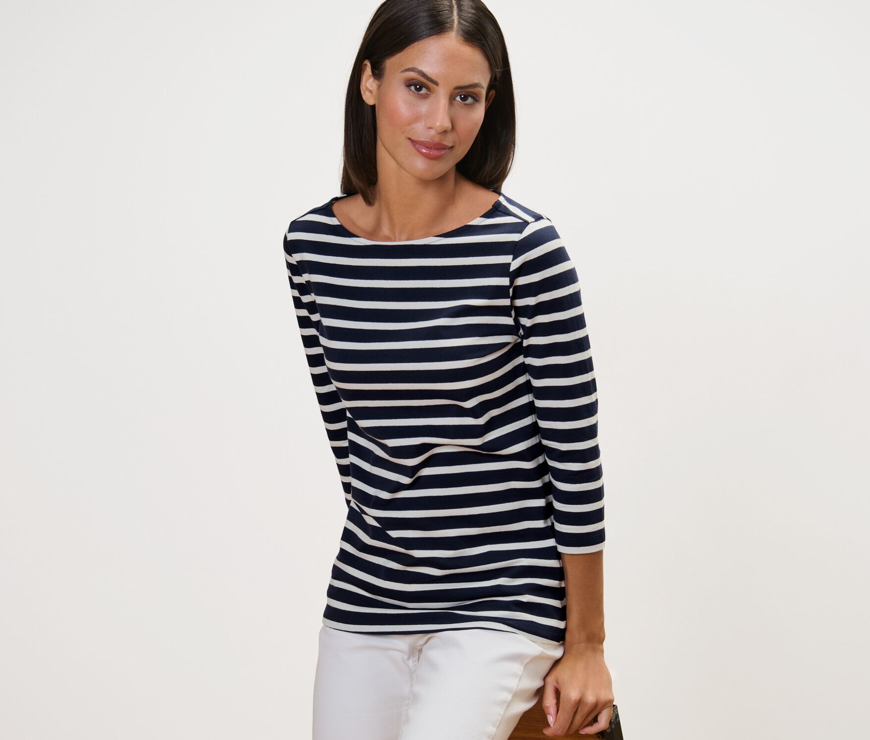 Thumbnail - Tchibo - Gestreiftes Shirt mit 3/4-Arm - Damen - Gr. XL - dunkelblau/gestreift