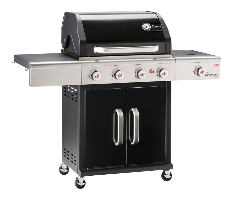 Schwarzer Landmann Gasgrill »Triton maxX BR 4.1« mit silbernen Details.