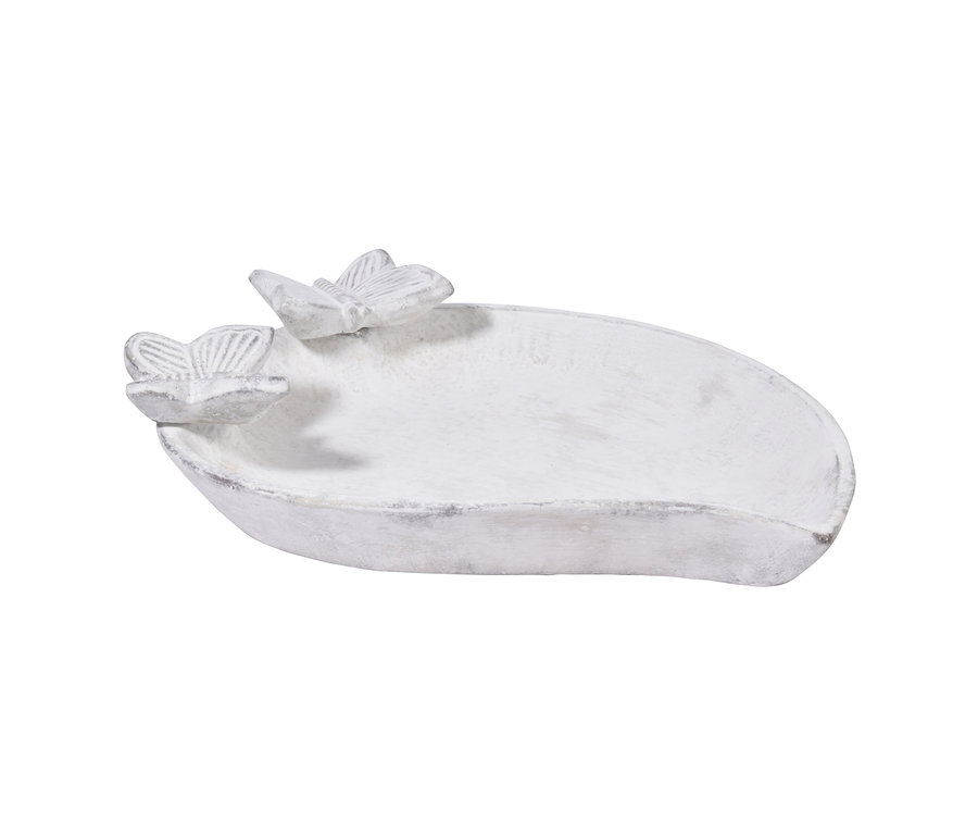 Weißes Vogelbad-Insektentränke »Foglia« mit Schmetterlingen.