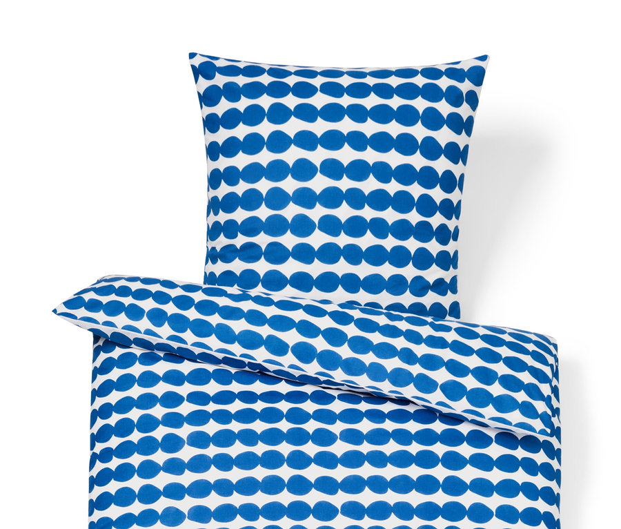 Dunkle Premium-Baumwoll-Bettwäsche mit blauem Punktmuster, Normal- und Übergröße.