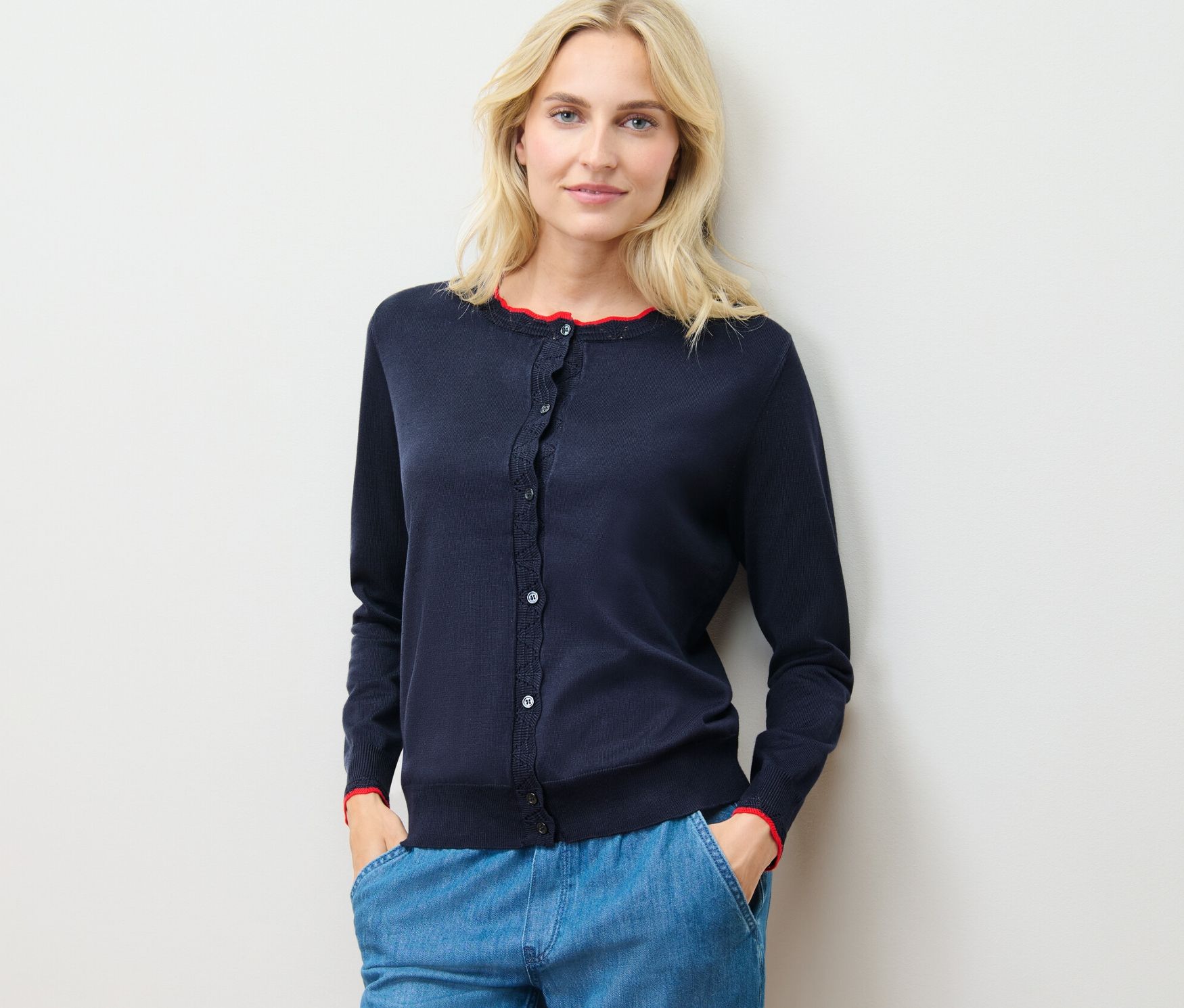 Thumbnail - Tchibo - Feinstrick-Cardigan mit Wellenkante - Damen - Gr. L - dunkelblau