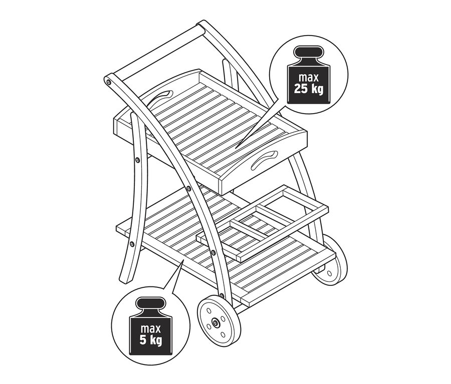 Illustration eines Barwagens mit abnehmbarem Tablett.