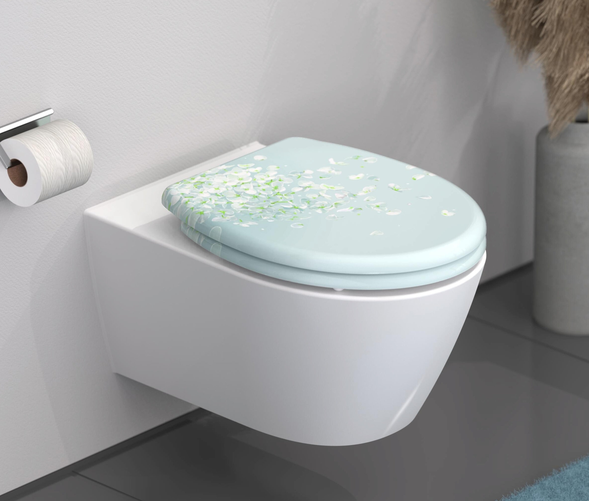 Wand-WC mit Duroplast WC-Sitz, Flower in the Wind.