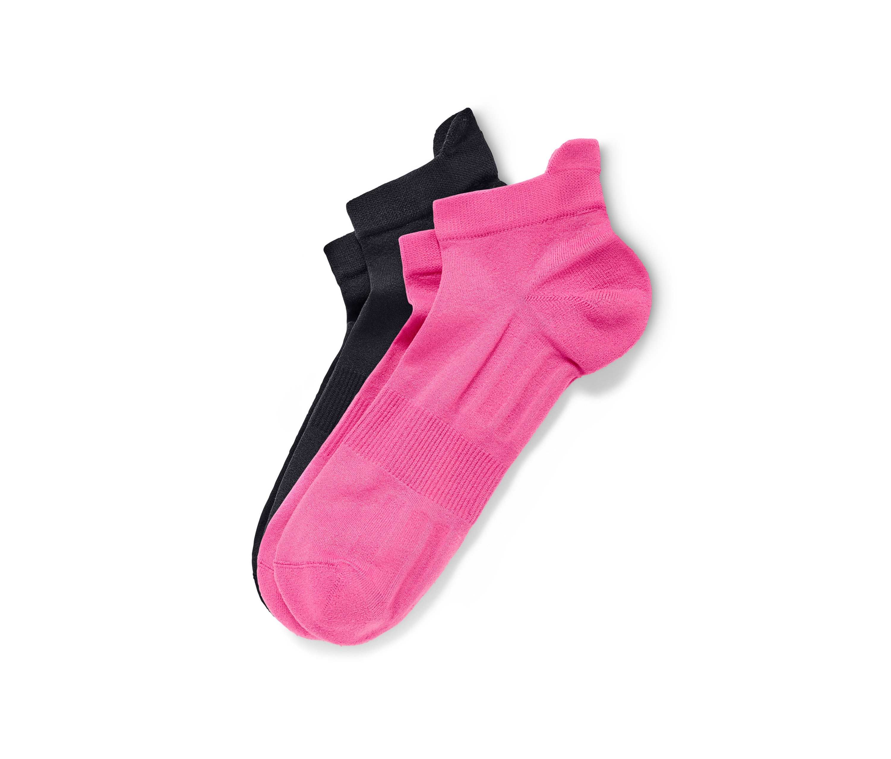 Zwei Paar Profi-Laufsocken, schwarz und fuchsia.