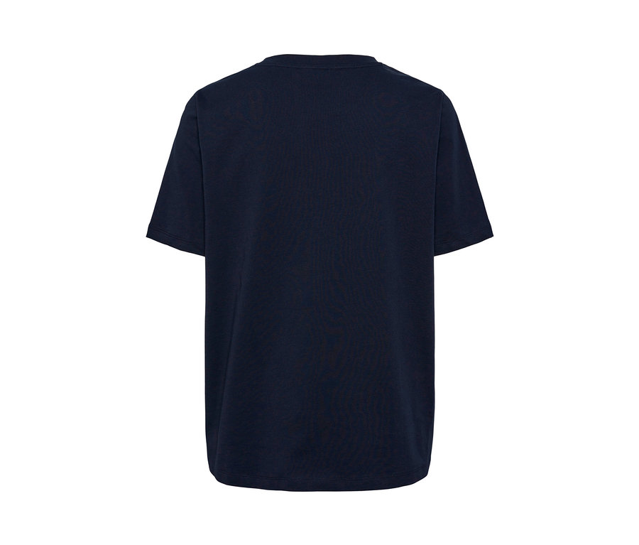Dunkelblaues T-Shirt mit Stickerei.