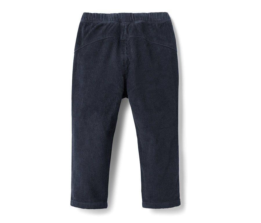 Dunkelblaue Kinder-Pull on pants – Fit »Jona« liegen auf einem weißen Hintergrund.