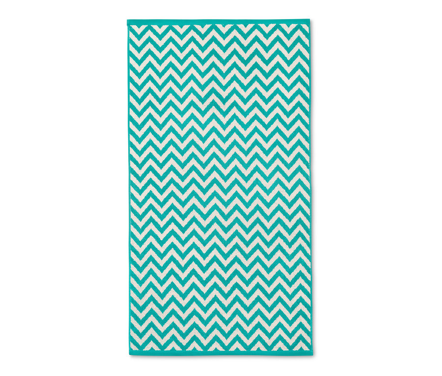 Aqua Jacquard-Badetuch mit Zickzackmuster.