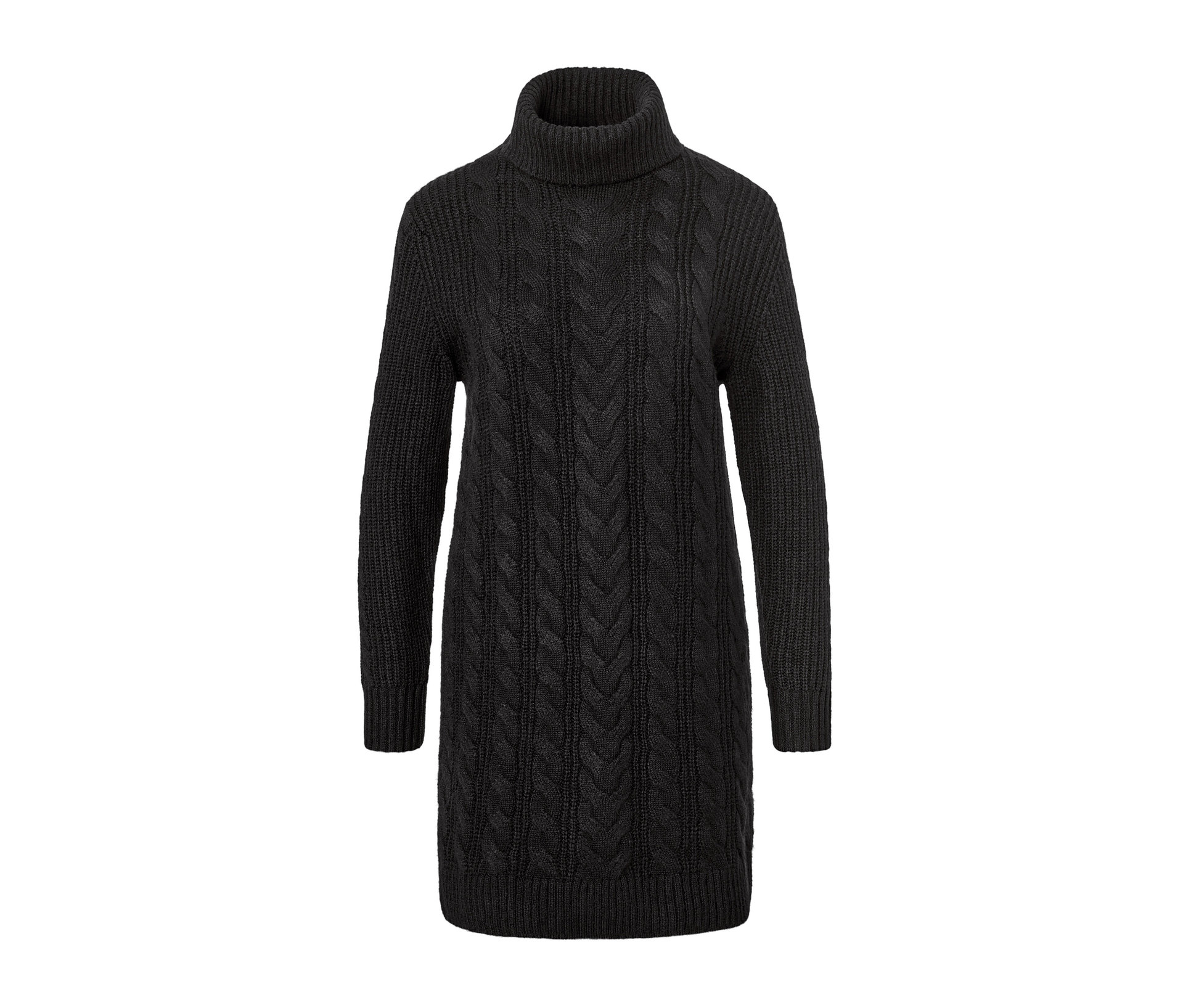 Langer Strickpullover mit Zopfmuster - Damen - Gr. S - schwarz - schwarz