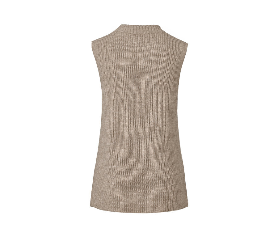 Detailansicht eines beige melierten Strick-Pullunders.