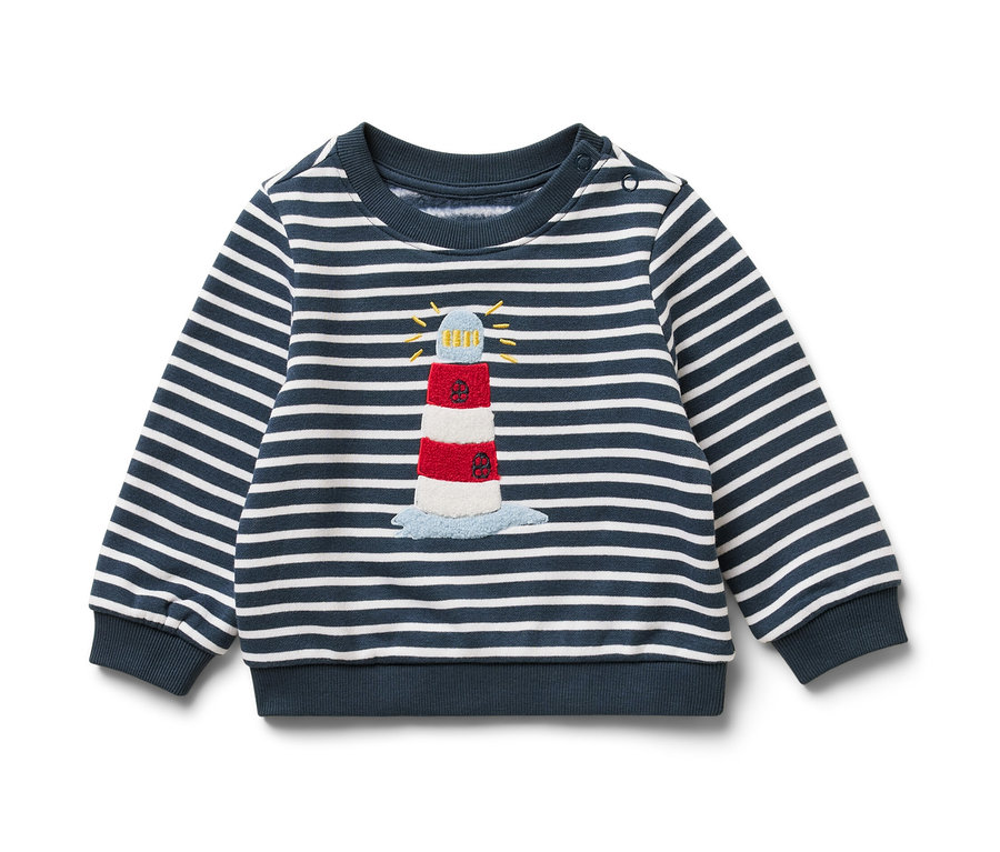 Gestreiftes Baby-Sweatshirt mit Leuchtturm-Applikation.