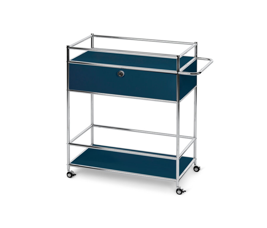 Blauer Barwagen »CN3« mit einer Schublade und Rollen.