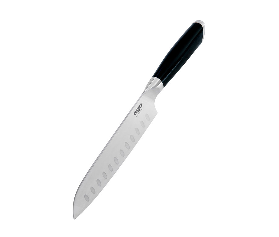 Wilfa Santoku-Messer EGO Sandvik »ES18SK« mit schwarzem Griff und silberner Klinge.