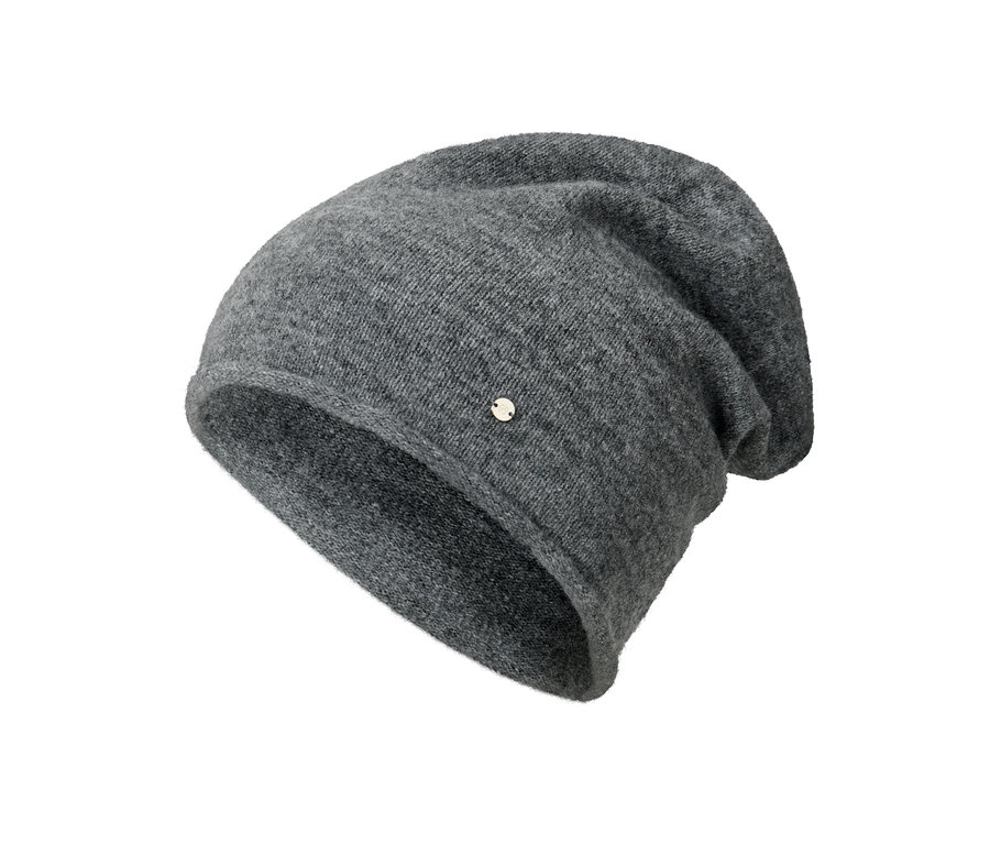 Graue Feinstrick-Beanie