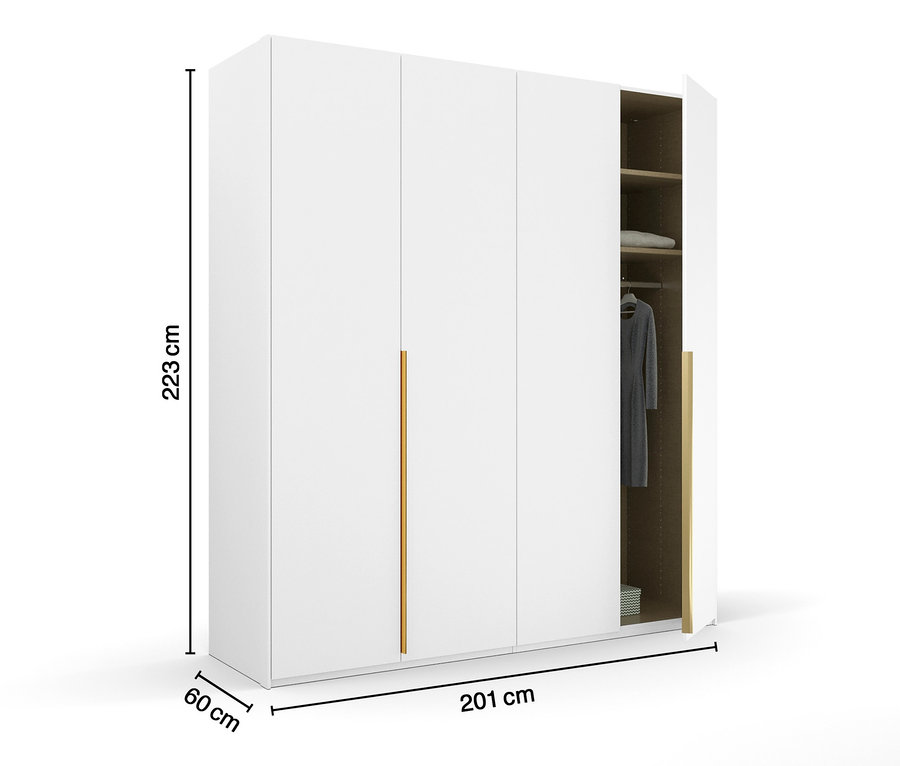Weißer rauch Drehtürenschrank »Skat Glamour« mit einer offenen Tür.
