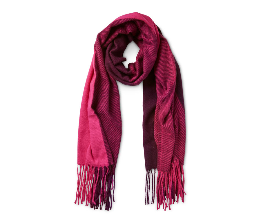 Pink-lila Schal mit Fransen.
