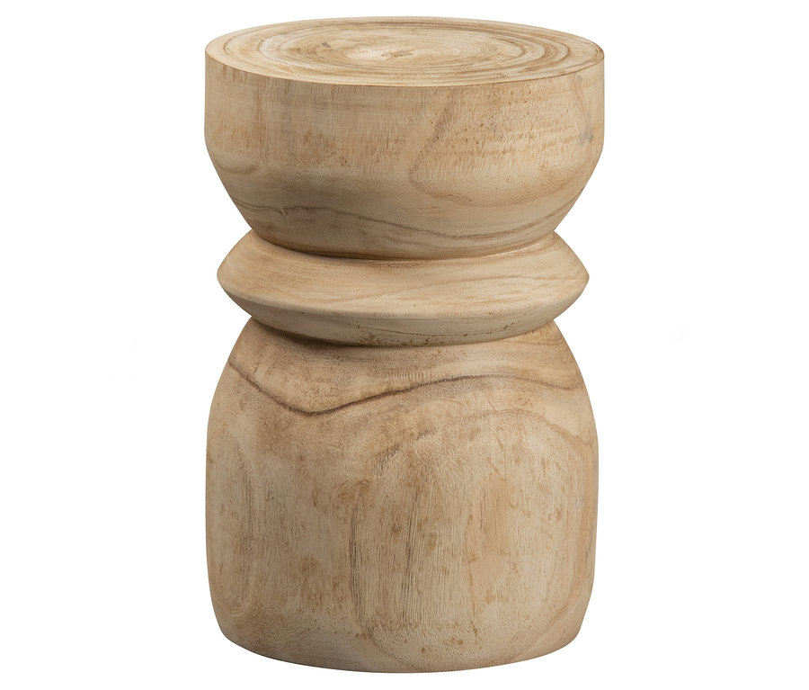 Holzfarbener Woood Hocker »Bikkel« aus Holz.