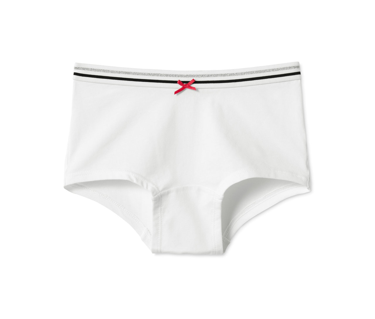 Weiße Mädchen-Pantys mit roter Schleife.