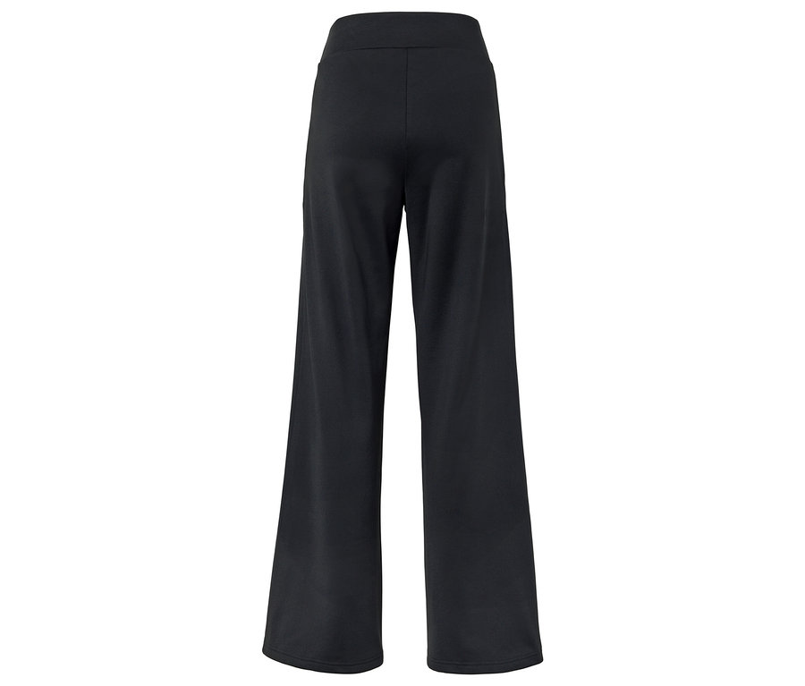 Schwarze, weit geschnittene Hose, Rückansicht.