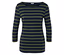 Damen Langarmshirt mit blau-grün gestreiften horizontalen Streifen.
