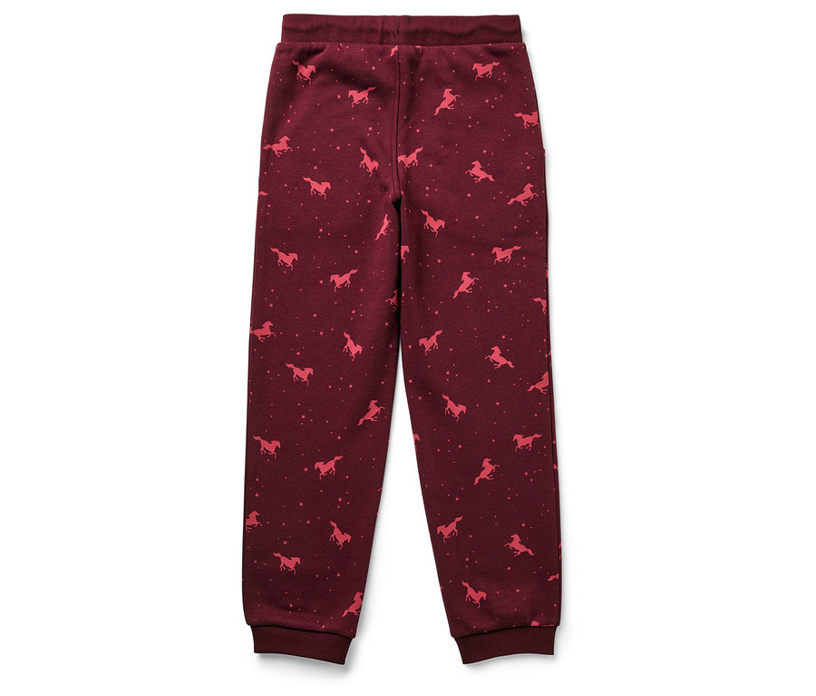 Weinrote Jogginghose mit Pferde- und Sternenmuster.