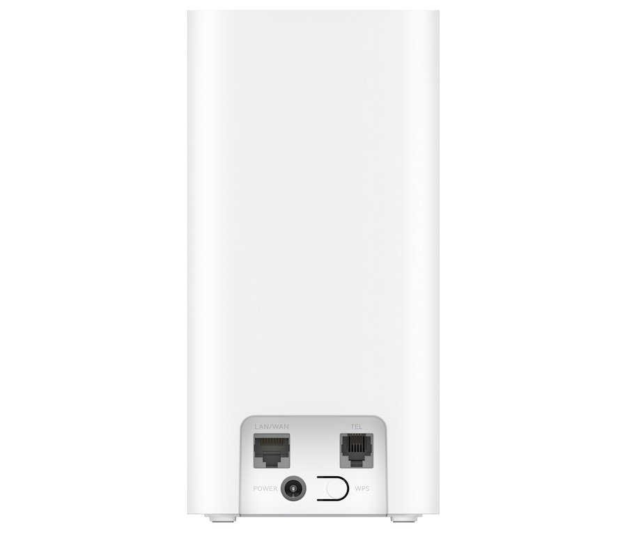 Rückseite eines weißen Homespot-Routers 5G ZOWEE mit Anschlüssen für LAN/WAN, TEL, Strom und WPS.