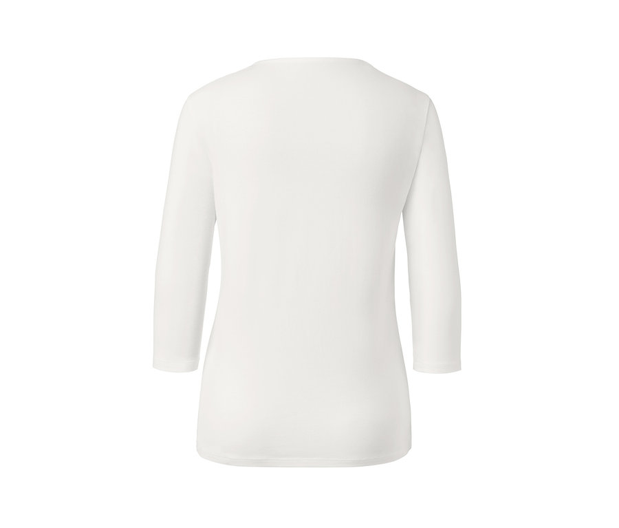 Detailansicht eines cremefarbenen Shirts mit 3/4-Arm.