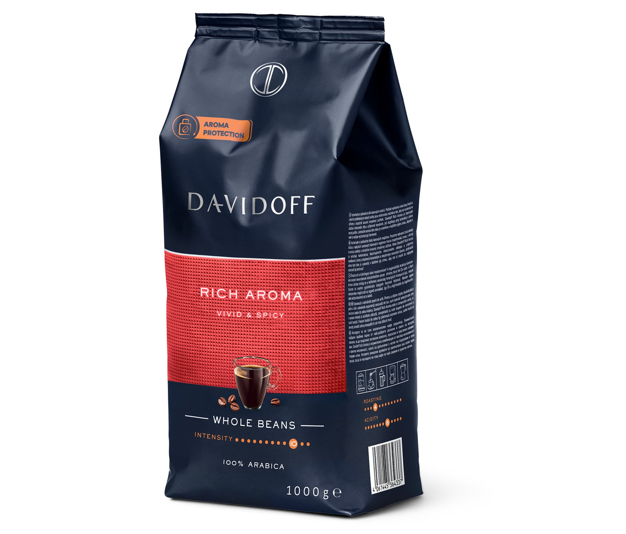 Eine Packung DAVIDOFF CAFÉ Rich Aroma - 1 kg Ganze Bohne.