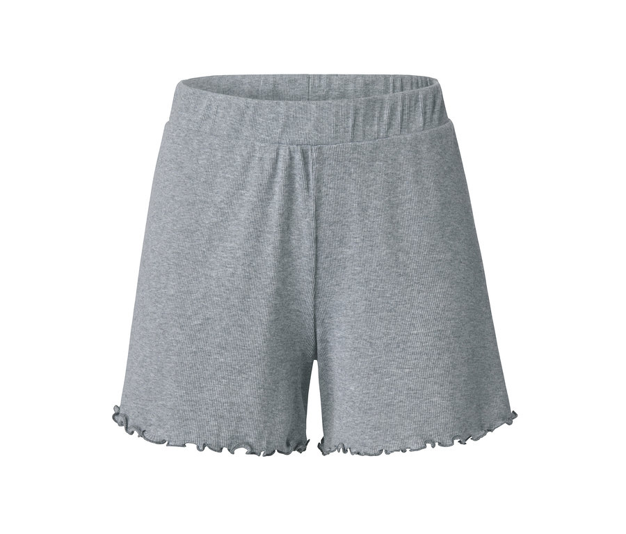 Graue, gerippte Shorts.