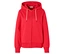 Roter Kapuzenpullover mit weißen Kordeln.