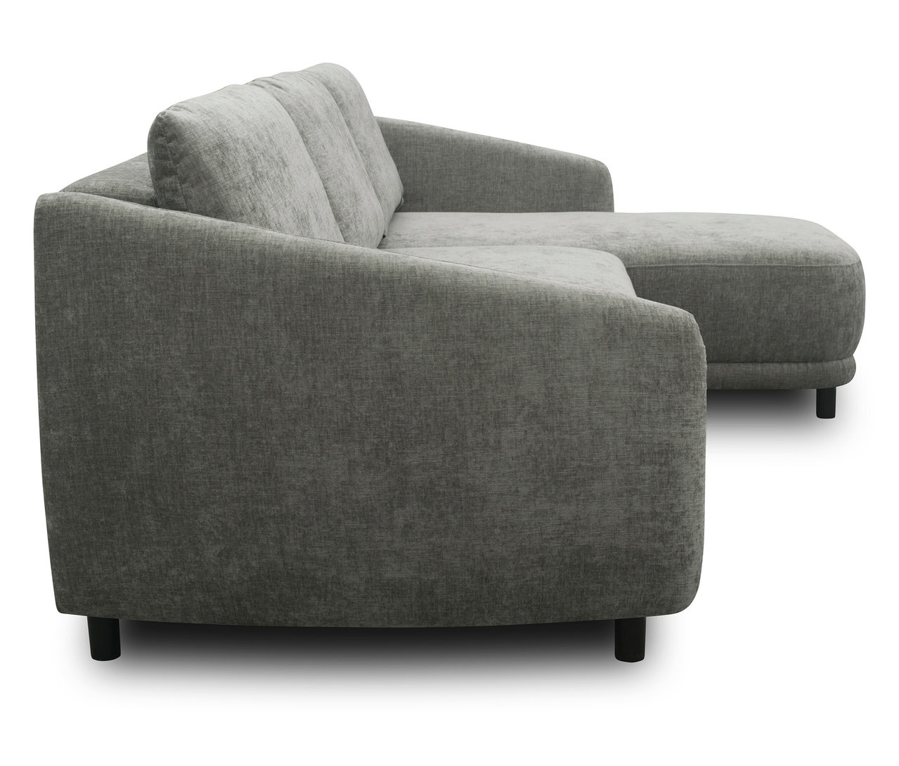 Detailansicht des grauen DOMO Ecksofas mit Longchair auf der rechten Seite.
