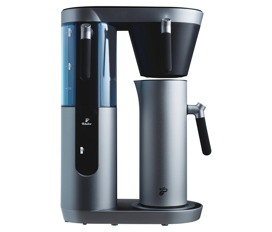 Silberne Filterkaffeemaschine »Coffea Filbii« ohne Kanne.