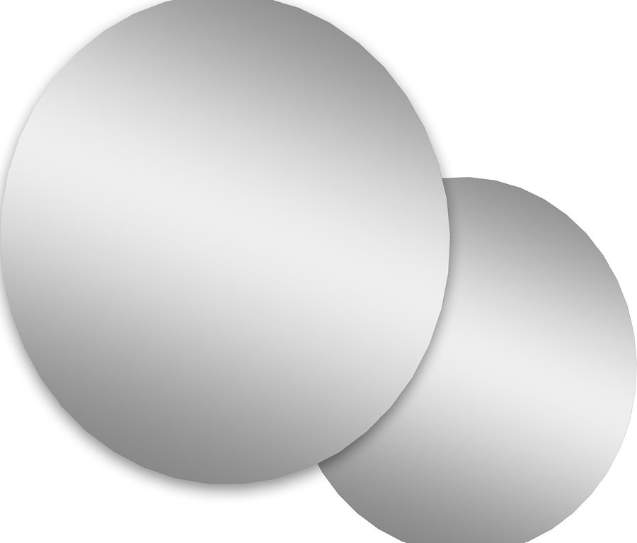 Zwei runde Spiegel überlappen sich auf einem weißen Hintergrund.