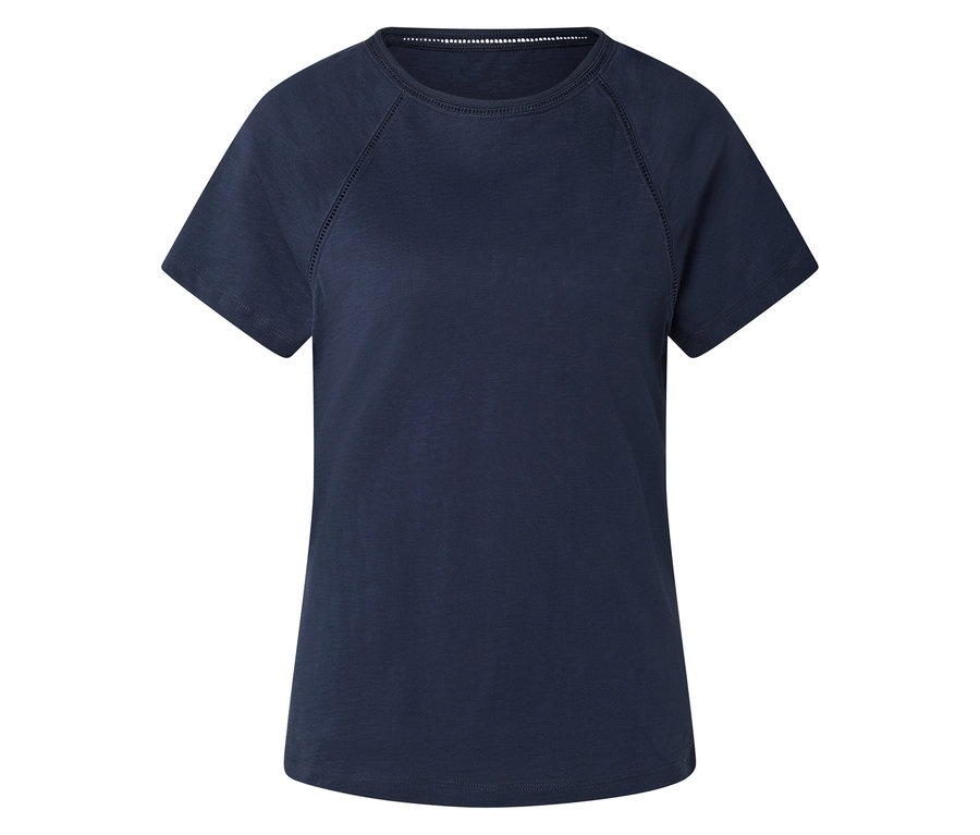 Dunkelblaues T-Shirt mit kurzen Ärmeln.
