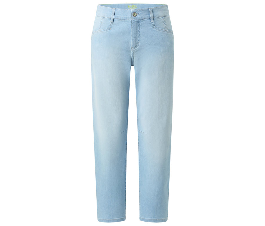 Helle, hellblaue Jeans mit geradem Bein und Taschen vorne und hinten.