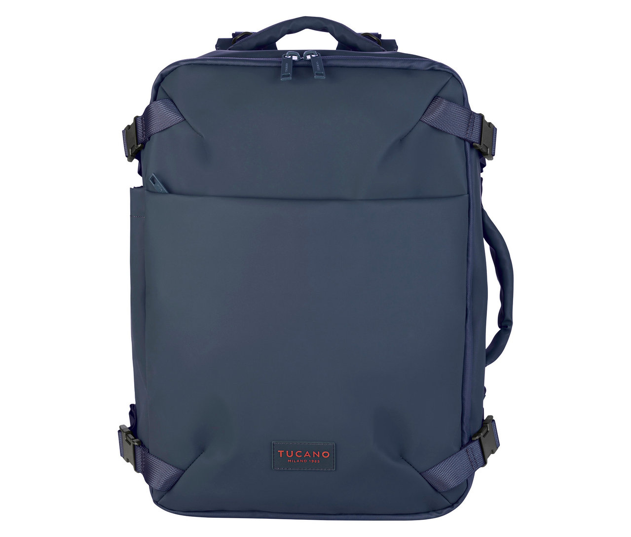 Blauer Tucano TUGO DRY Kabinenrucksack mit 15,6-Zoll-Laptopfach, von vorne gezeigt.