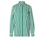 Ein langärmliges Hemd mit vertikalen grünen und weißen Streifen ist auf einem weißen Hintergrund zu sehen.