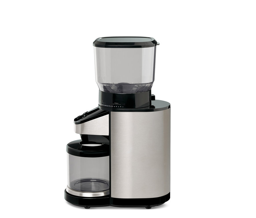 Elektrische Kaffeemühle mit Waage aus Edelstahl.