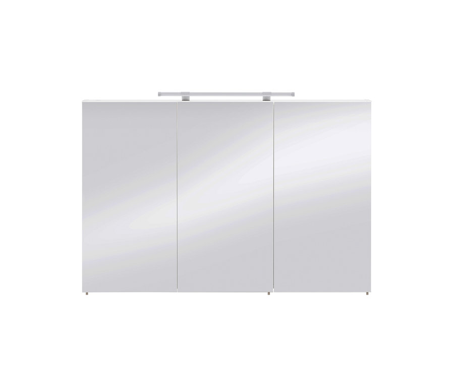 Weißer Spiegelschrank »Dorina« mit drei Spiegeltüren und einer Leuchte oben, 120 cm breit.