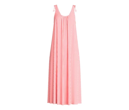 CALIDA »Favourites Beach« Nachthemd, ein langes, locker geschnittenes Nachthemd in Rosa mit weißen Längsstreifen und gebundenen Trägern.