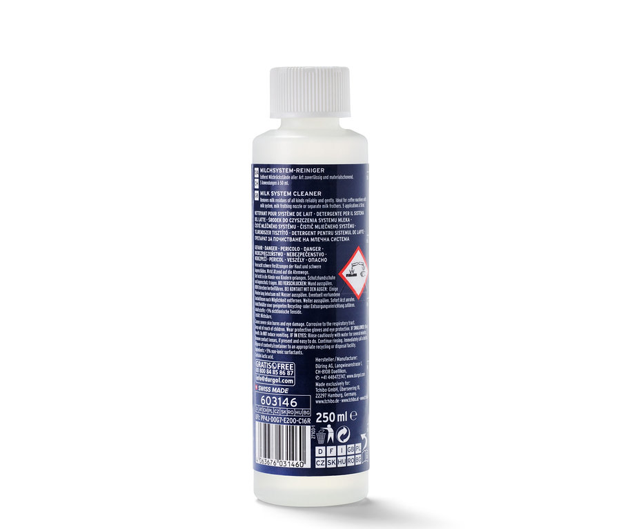 Weiße Flasche durgol® Milchsystem-Reiniger, 250 ml.