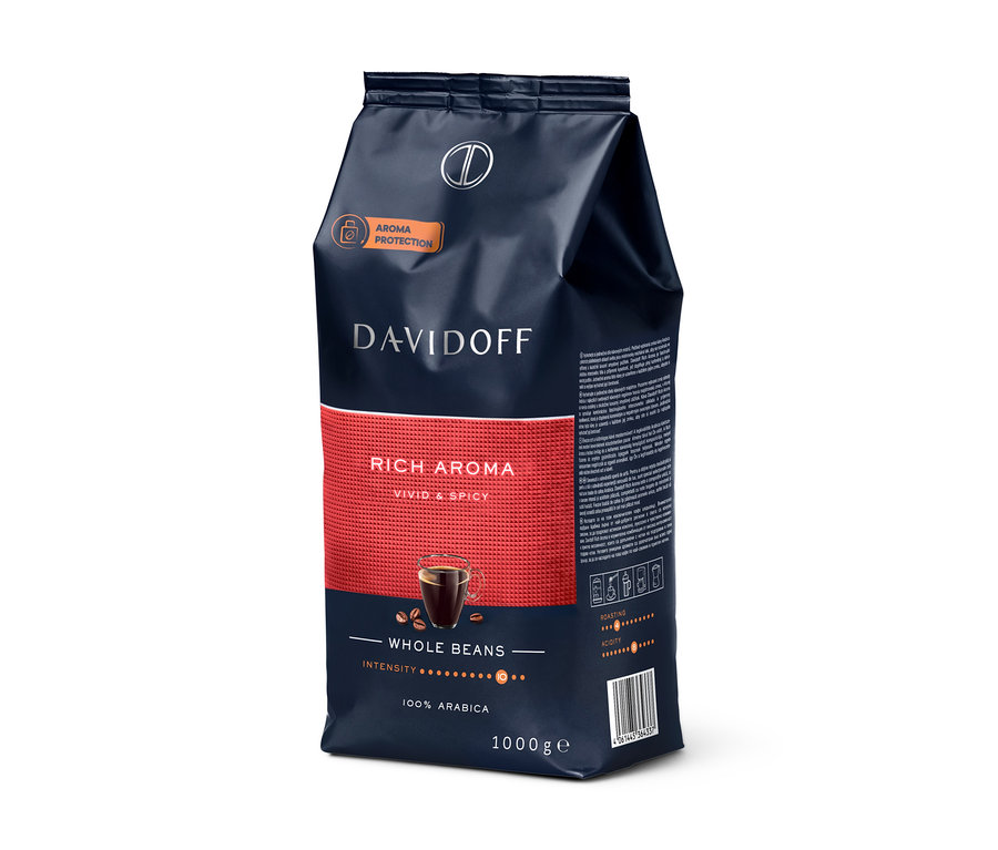 Eine Packung DAVIDOFF CAFÉ Rich Aroma - 1 kg Ganze Bohne.