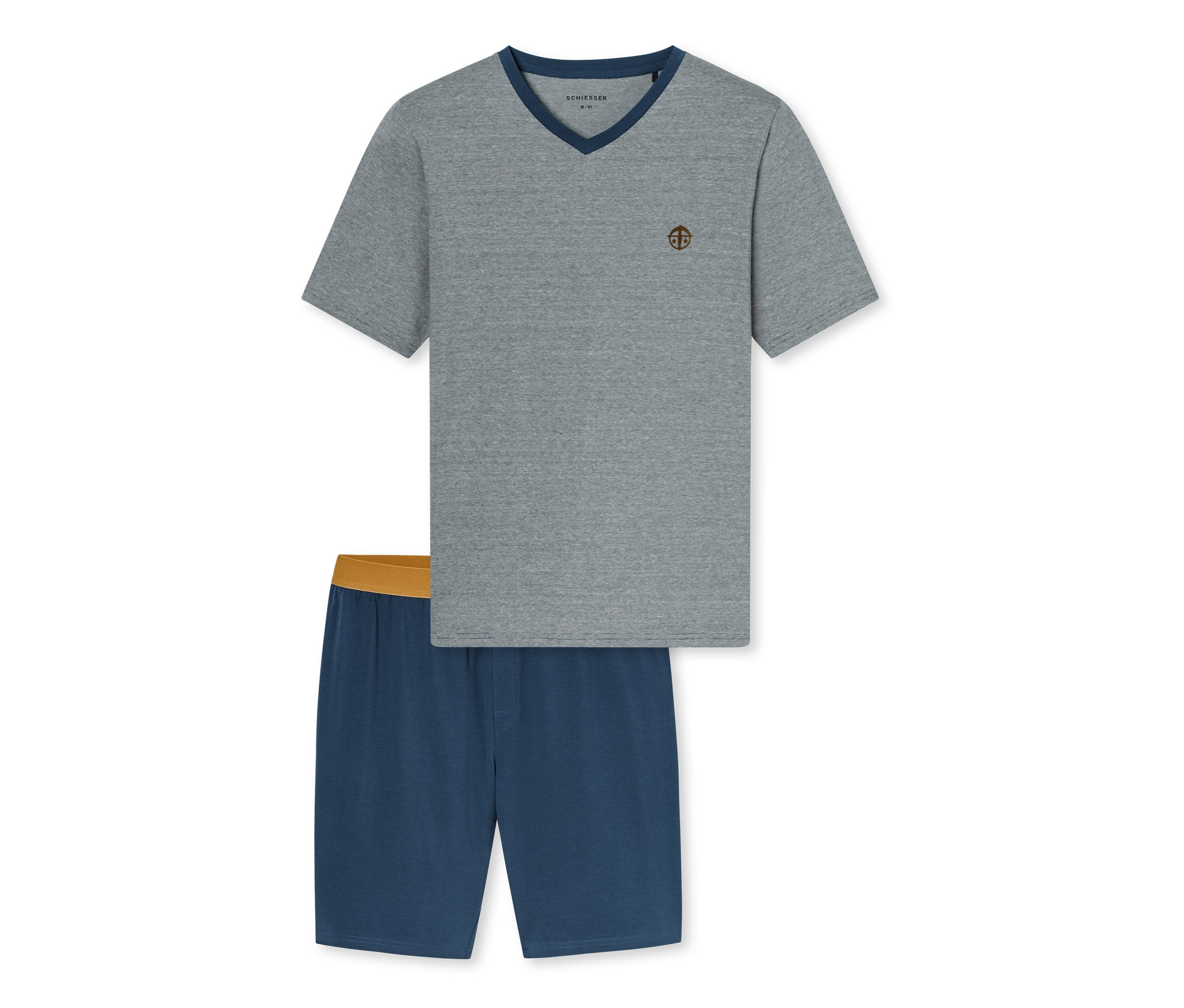 Schiesser Shorty-Pyjama-Set - Herren - Gr. 50 - Blau/gestreift