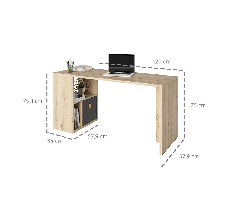 Das Roba Set »Fortuna« Artisan-Eiche, bestehend aus Beistelltisch und Schreibtisch, ist abgebildet. Auf dem Schreibtisch steht ein Laptop.