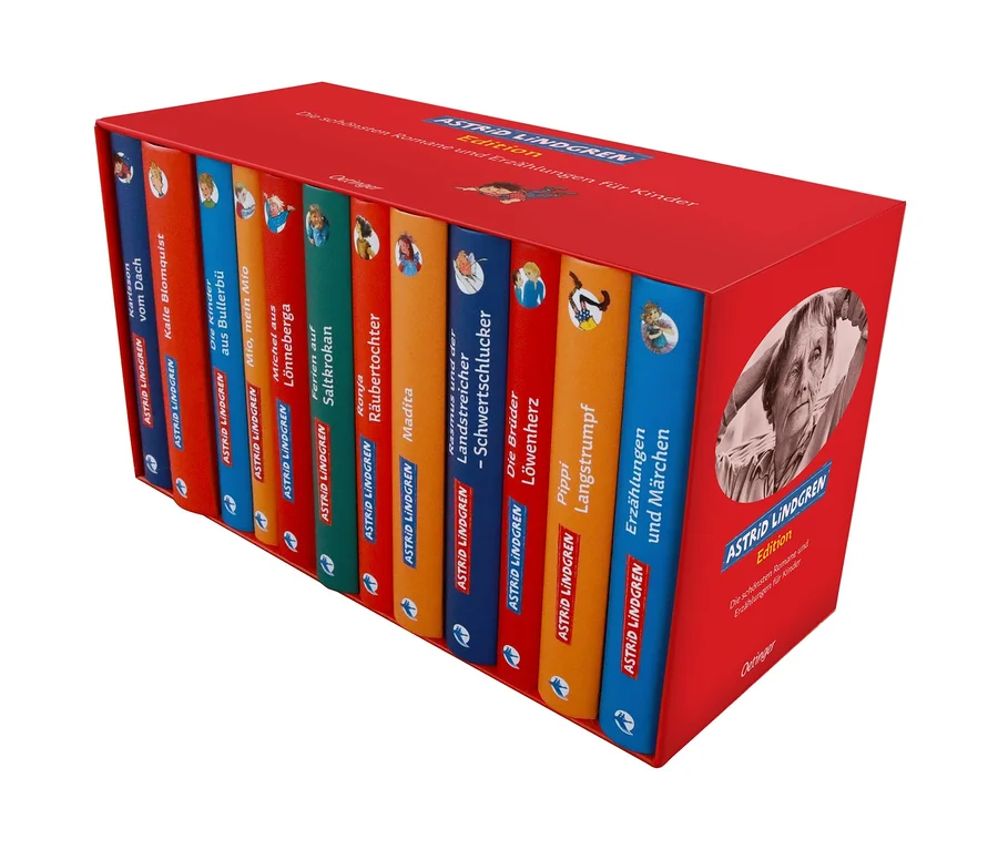 Buch-Set »Astrid-Lindgren-Edition« umfasst mehrere Bücher, darunter »Karlsson vom Dach«, »Kalle Blomquist« und »Mio, mein Mio«.