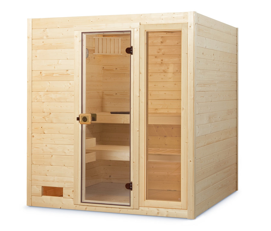 WEKA-Massivholz-Liegesauna mit Fronteinstieg, ca. 189 x 189 cm.