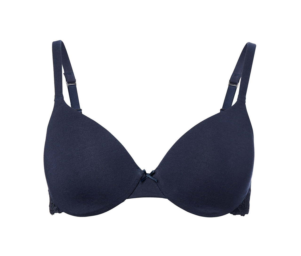 Marineblauer T-Shirt-BH mit Schleife in der Mitte.