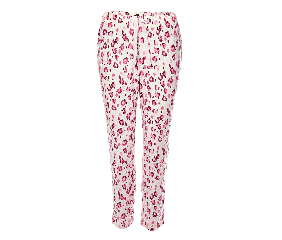 Weiße Pyjamahose mit rosa Tiermuster.