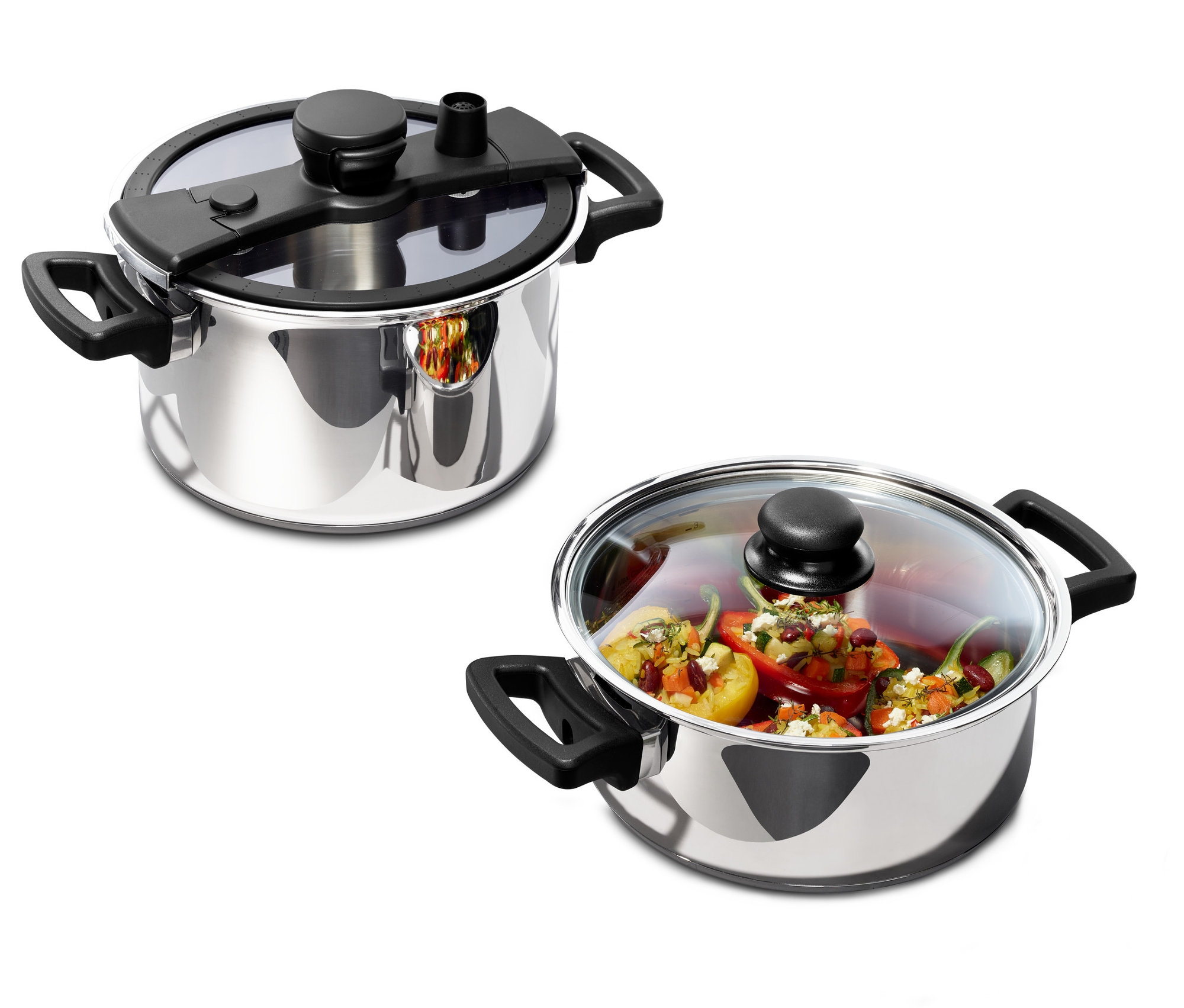 Zwei Spezial-Dampfkochtöpfe.