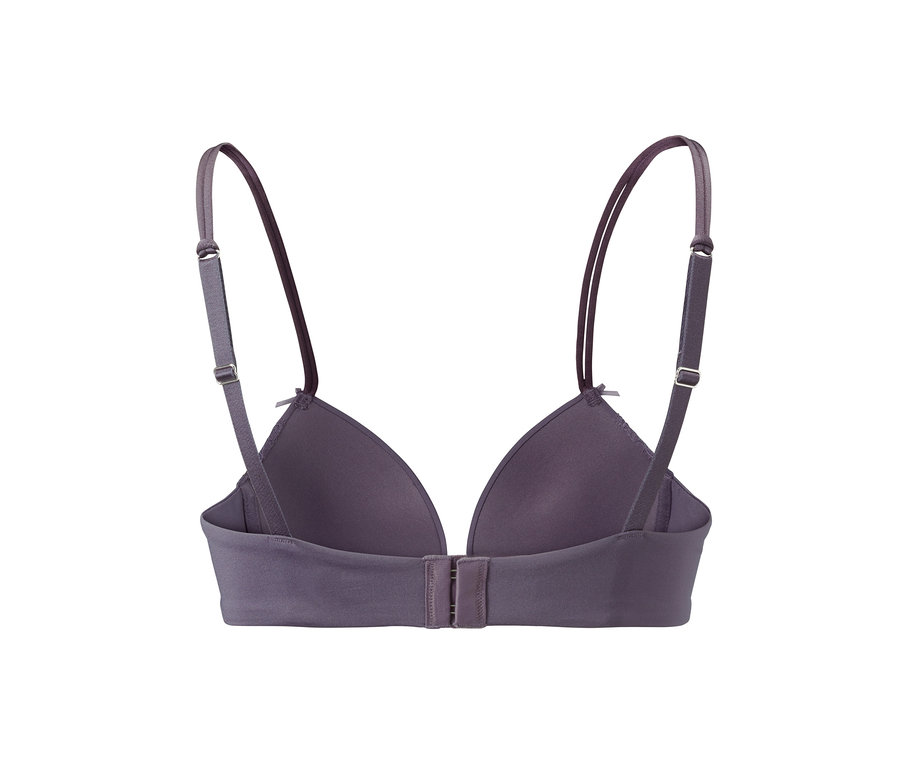 Rückansicht eines lila Push-up-BHs mit Spitze.