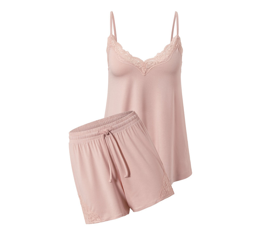 Rosa Shorty-Pyjama mit Spitze.